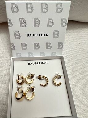 BaubleBar Gold Hoop Earring Set - Three Textured Pairs